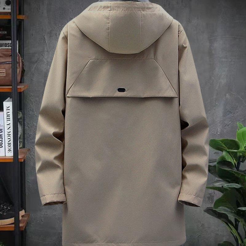 Spring & Fall Men Jacket Long Hooded Coat Casual Loose Windbreaker Solid Color Trend Parka for Youth