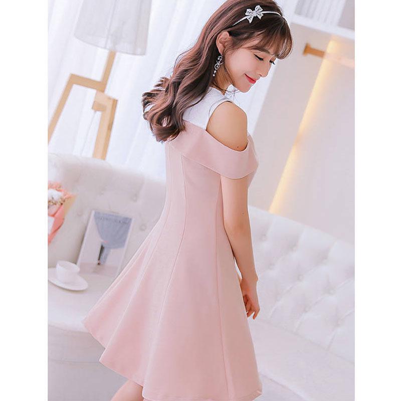 Fashion Summer Off-shoulder Round Neck Dress Stitching Sweet A-line Dress Sleeveless Sundress