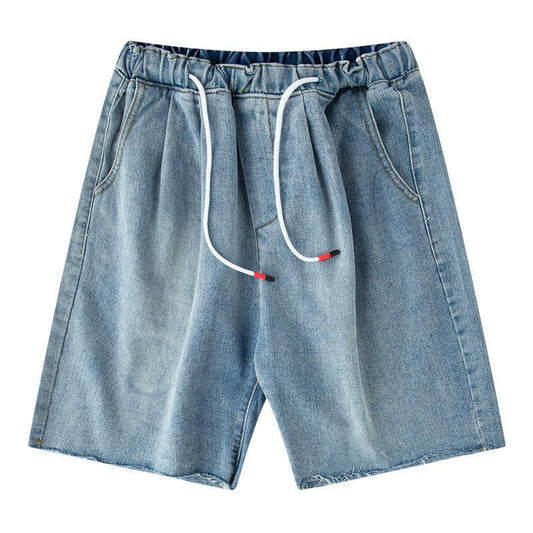 Light-colored Denim Shorts for Men and Women Couples Tide Brand Loose Straight Five-point Ins Wild Summer Thin Outer Wear