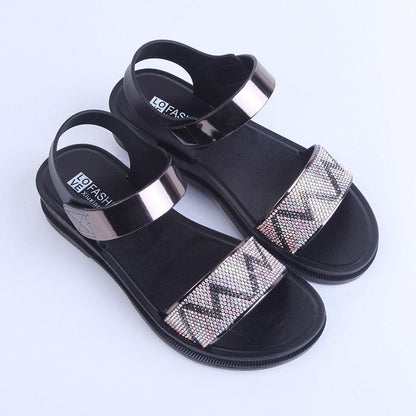 Ladies Mother Shoes Sandals Summer Middle-aged All-match Rhinestone Fashion Middle-aged and Elderly Women's Shoes Wedge Shoes