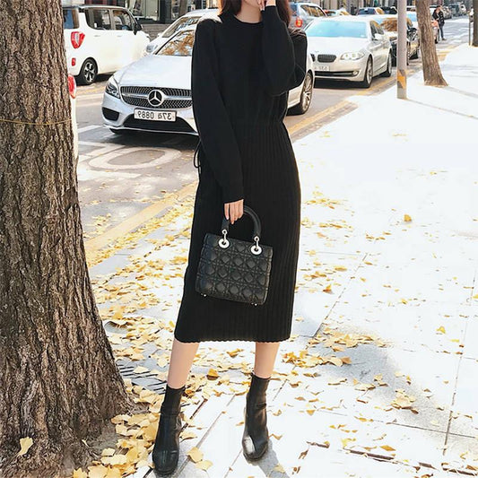 Long sweater women's autumn and winter new thickening bottoming skirt loose waist slimming skirt