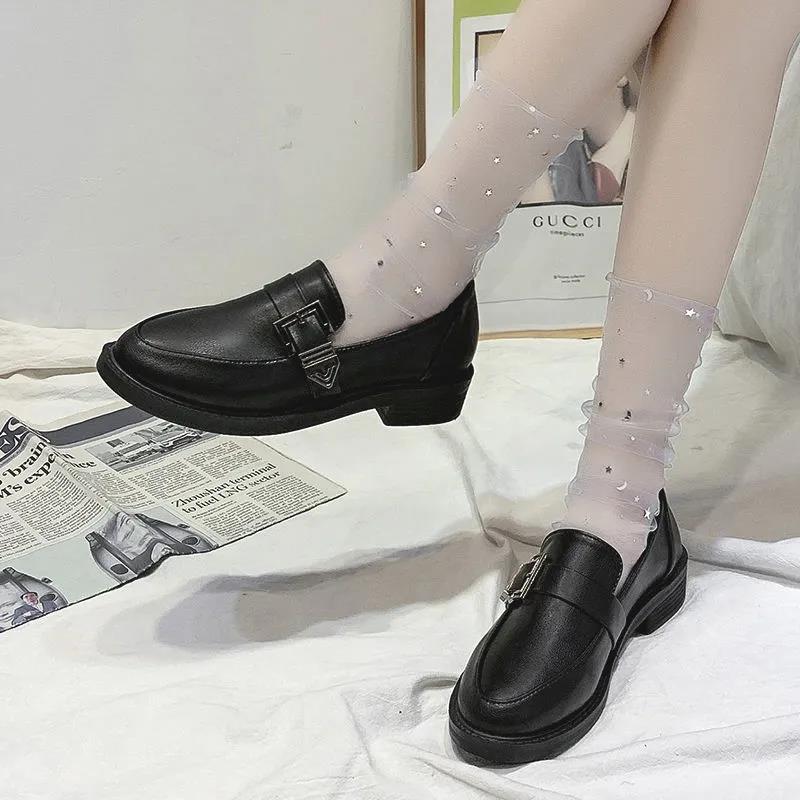 Black Small Leather Shoes Women Spring and Autumn Korean Wild Loafers Lazy Shoes Single Shoes Casual Shoes