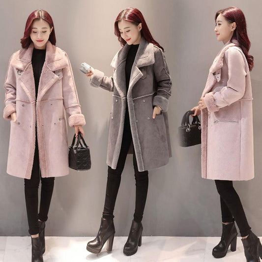 Mid-length Fur Lamb Cashmere Women's Cotton-padded Coat In Winter Fashion and Elegant Temperament Plus Velvet Thick Warm Coat