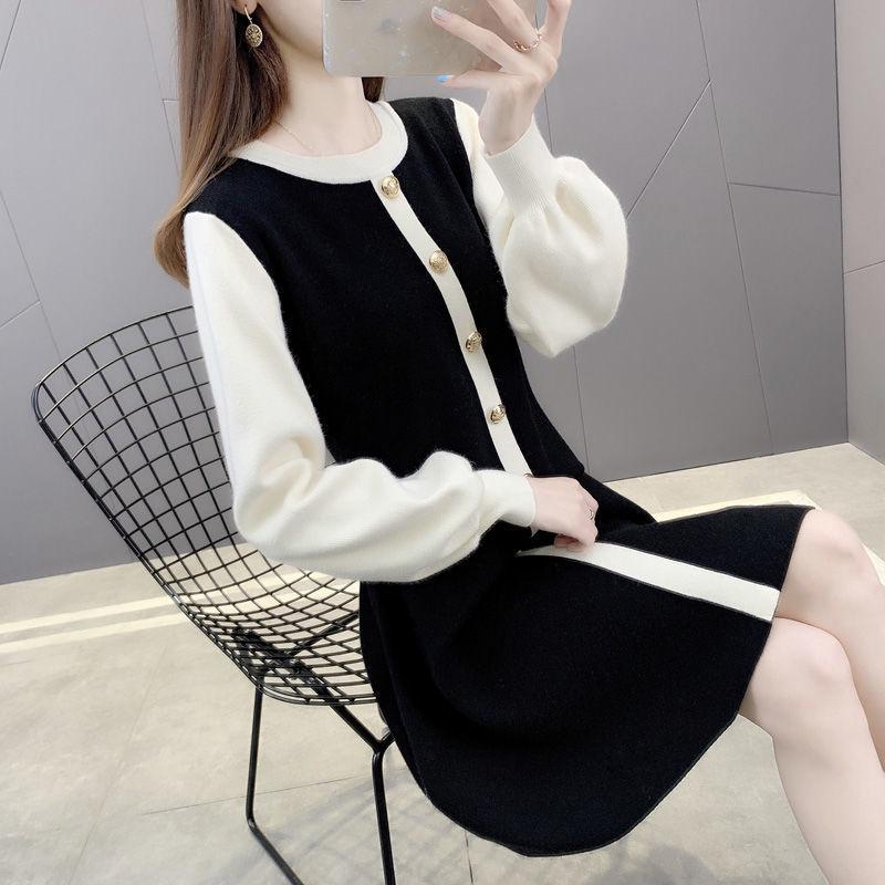 Autumn Lantern sleeve Casual Coat Mid-length Loose Thick Sweater Round Neck Long-sleeved Top