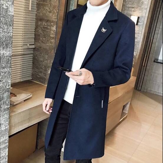 Men Woolen Coat Autumn Trench Coat  Slim Fit Wool Jacket Coat Men Long Coats Fashion Overcoats