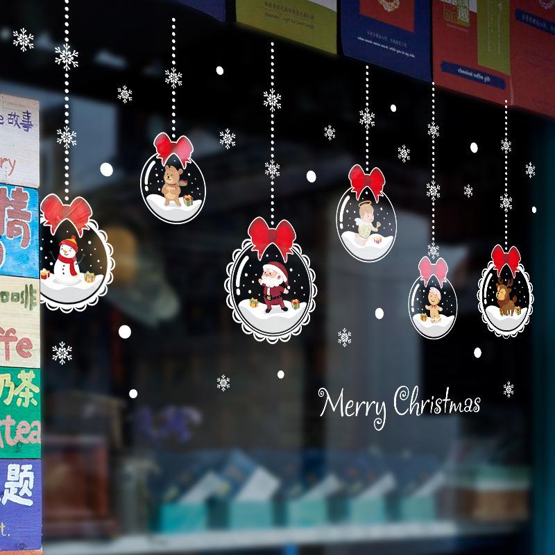 Double-sided Christmas glass ball hanging wall stickers door window background decoration mirrored