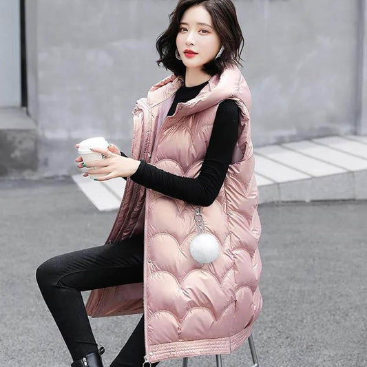 Disposable Bright Face Down Cotton Vest Women Thick Autumn and Winter Loose Coat Waistcoat Women Mid-length