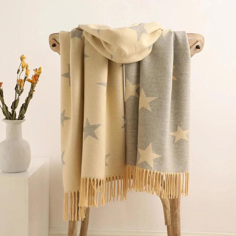 Winter Cashmere Scarf High-end Western Style Printed Fringed Scarf Lengthened Thickened Double-sided Two-color Shawl Scarf for Women