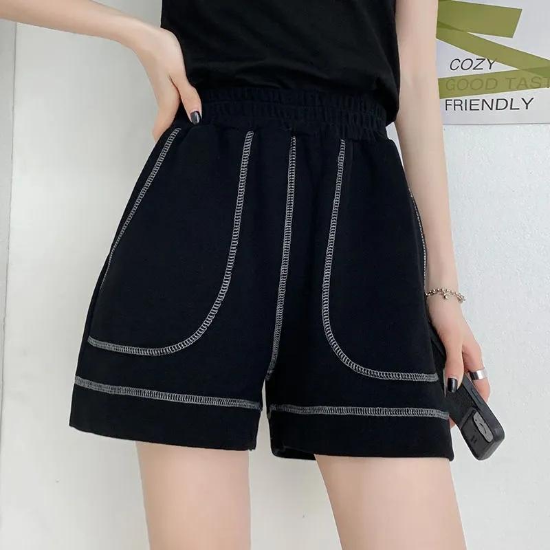 Women's Cotton Shorts Summer Casual Loose Sports Korean Students Elastic Waist A-line Wide Legs Wear Thin Ins Cute Girl Fitness Jogging Pants