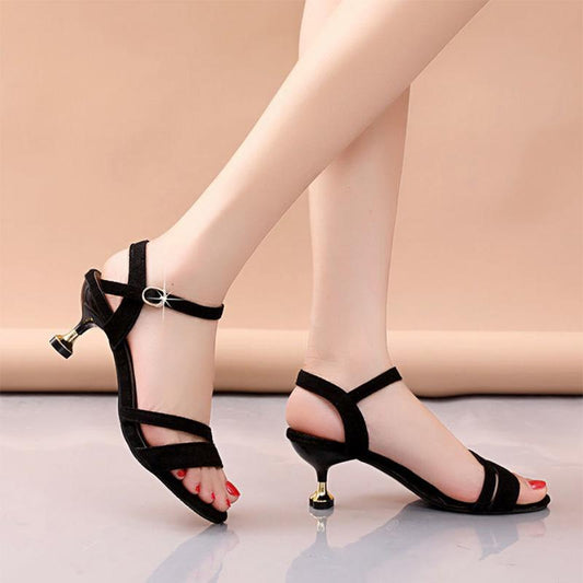 Leather Sandals with One Word Belt Women's All-match Sexy High-heeled Shoes Women's Stiletto Large Size Sandals 3cm/5cm