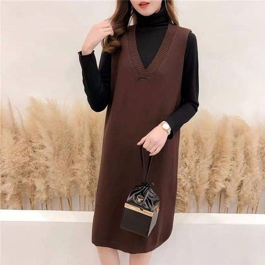 Autumn and Winter Plus Size Mid-length Dress Thin Section Wild Sleeveless Sweater Dress Fashion Casual Women's Vest Skirt