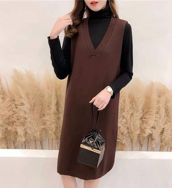 Autumn and Winter Plus Size Mid-length Dress Thin Section Wild Sleeveless Sweater Dress Fashion Casual Women's Vest Skirt