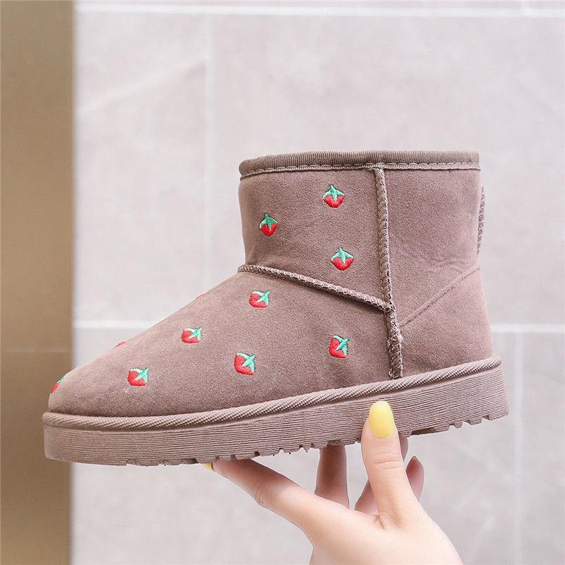 Thick Warm Winter Snow Boots Women's Short Tube Korean Version Plus Velvet Boots Embroidery Strawberry Cute Student Cotton Shoes