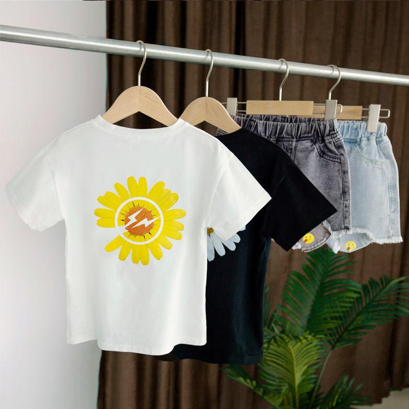 2PCS Children Clothing Set Spring Summer Girls Suits Printing Chrysanthemum Short Sleeve Tops + Pants Clothing Set