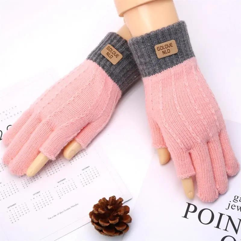 Women's Winter Gloves Warm Thick Touch Screen Half-finger Knitted Woolen Show Two Fingers Working Driving Office Gloves Fingerless Mittens