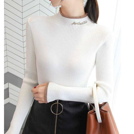 Pofulove Plus Velvet Autumn Winter Thick Sweater Long-sleeved Bottoming Shirt Knitted Sweater