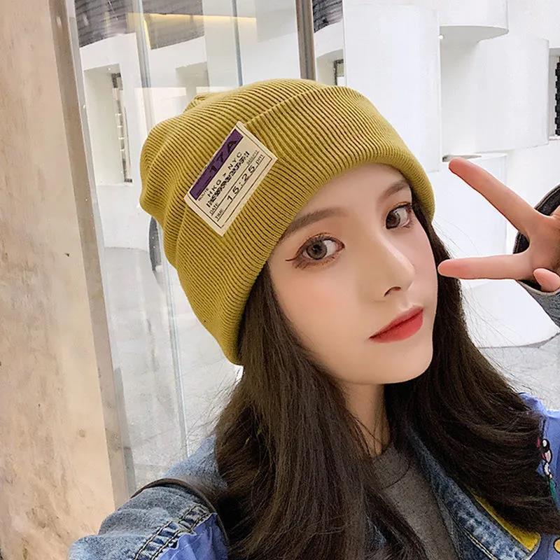 Hat Women Autumn and Winter Korean Fashion Candy Color Knitted Hat Thick Warm Patch Woolen Hat