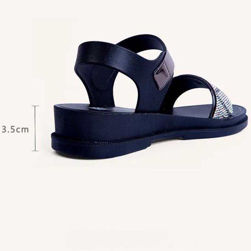 Ladies Mother Shoes Sandals Summer Middle-aged All-match Rhinestone Fashion Middle-aged and Elderly Women's Shoes Wedge Shoes