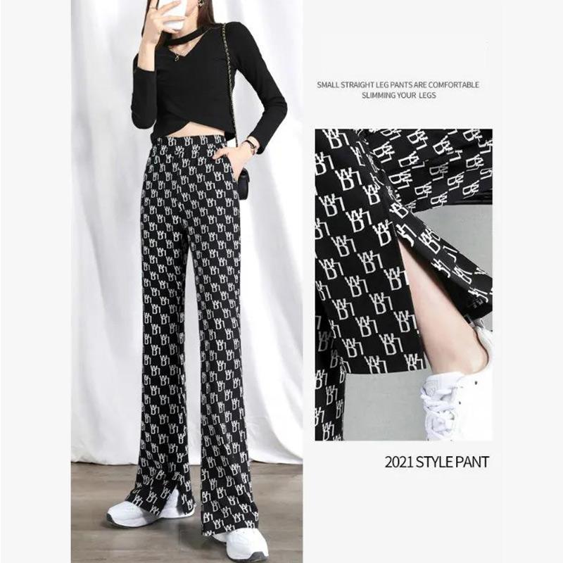 Summer Wide-leg Pants Ladies Loose All-match Casual Pants High Waist Thin Split Straight Sports Pants