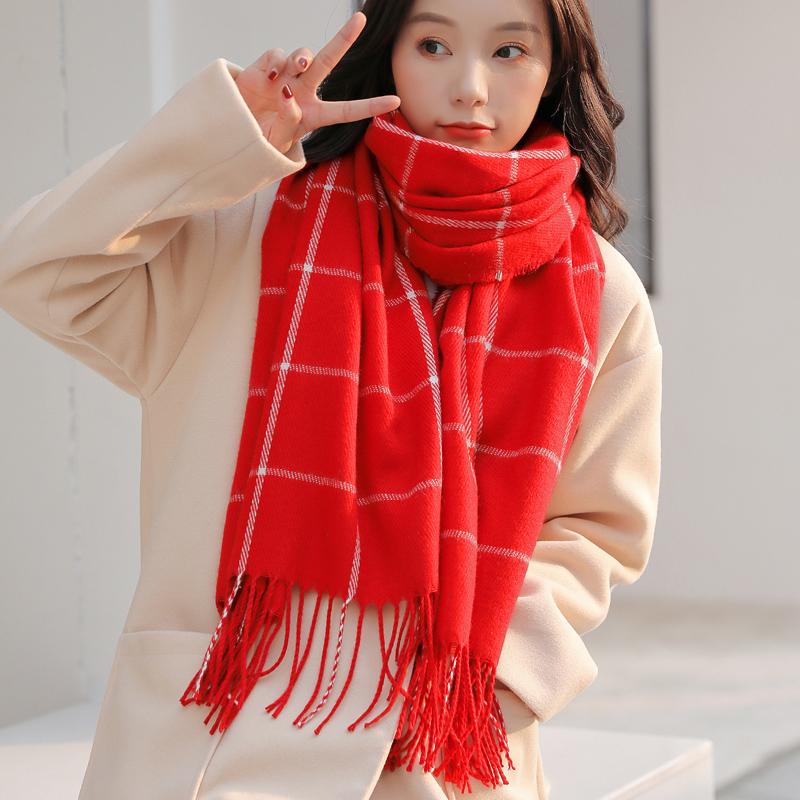 Plaid Winter Scarf Women Warm Cashmere Scarves Ladies Fashion Casual Scarfs