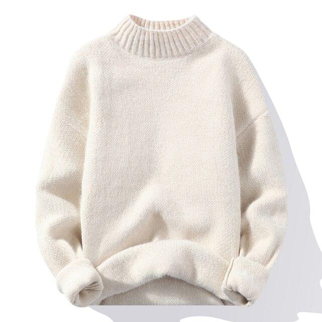 Men's  Sweater Autumn and Winter Thickened Imitation Mink Cashmere Korean Fashion Personality Semi-High Neck Knitted Sweater