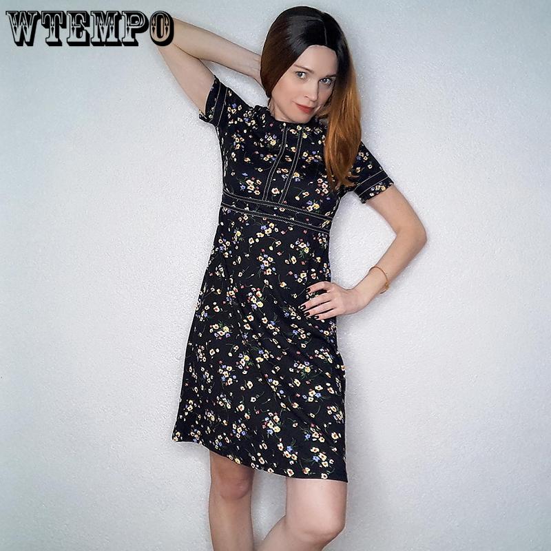 Vintage Retro Lace Patchwork O Neck Female Vestidos Business Office Party Flare A-Line Women Dress