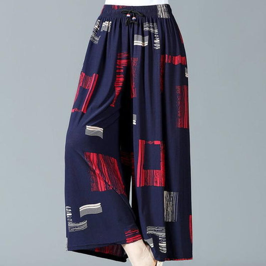 XL-5XL Women's Spring and Summer Wide Leg Long Pants Female Large Size Elastic Waist Loose Casual Printed Pants