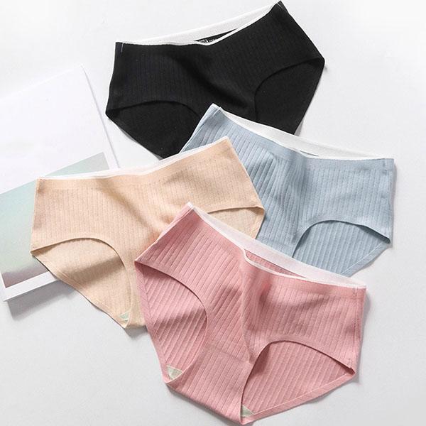 4Pcs/Set Women's Solid Color Panties Cotton Crotch Mid Waist Underpants Large Size Casual Seamless Briefs