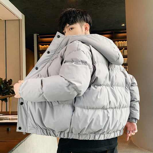 Men's Winter Fashion Warm Bread Down Cotton Jacket Short Thick Trendy Padded Jacket with Hood