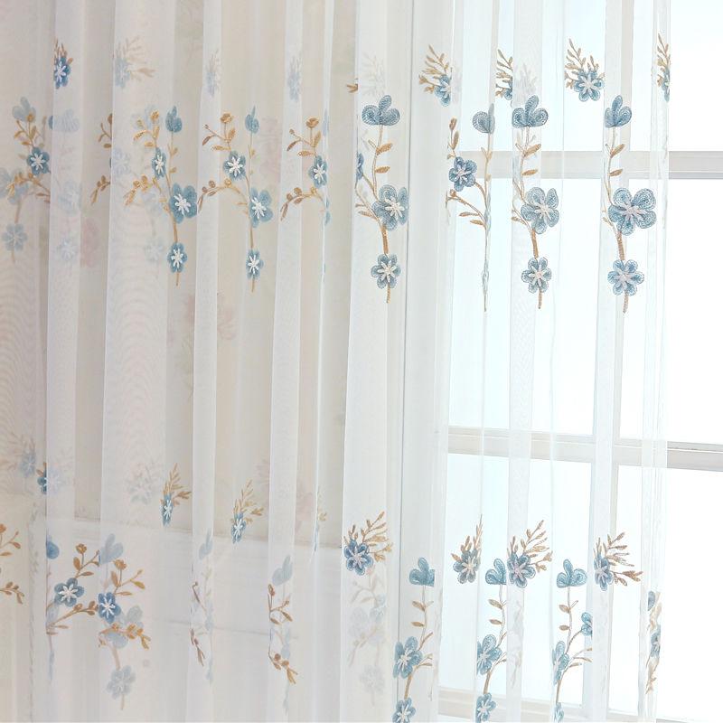 Embroidered Screen Window Living Room Bedroom Balcony Partition Curtain Translucent White Gauze Curtain (1 Piece)