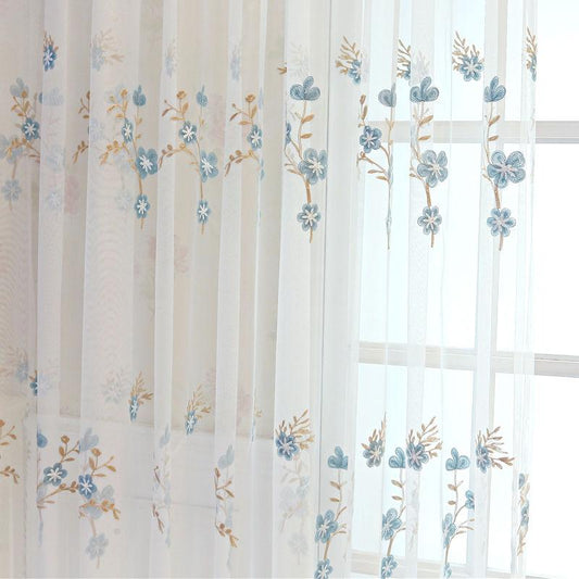 Embroidered Screen Window Living Room Bedroom Balcony Partition Curtain Translucent White Gauze Curtain (1 Piece)