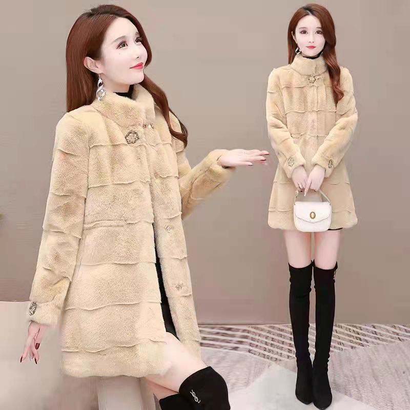 Mom's Winter Coat Mid-length Faux Fur Mink Velvet Fur Coat Thickened Large Size Foreign Style To Keep Warm