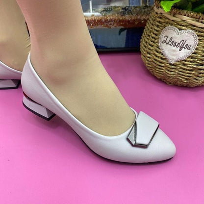 Soft Leather Soft Sole Soft Surface Thick Heel Low-heeled Lady Pointed Toe Shallow Mouth Middle-aged Mother's Single Shoes Women