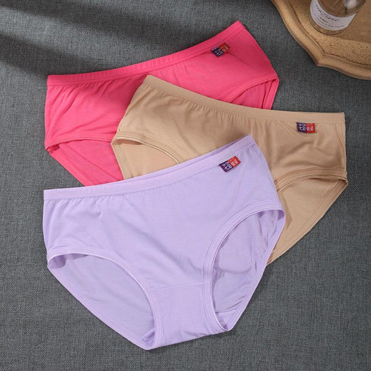 4Pcs/Set Women's Seamless Cotton Panties Solid Color Large Size Mid Waist Causal Soft Briefs