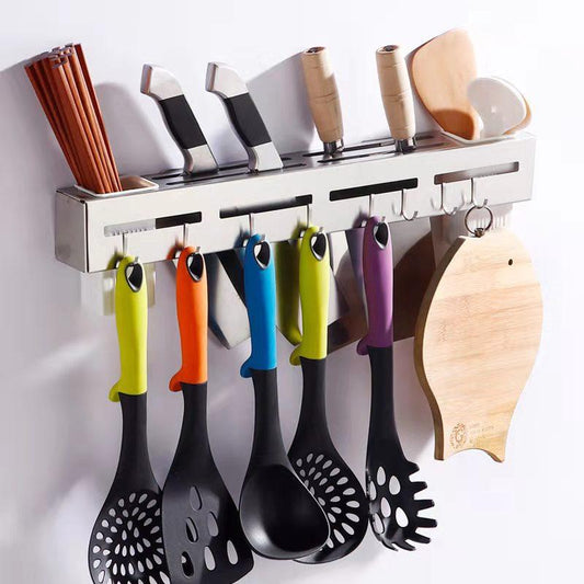 Stainless Steel Knife Holder Perforated Kitchen Household Knife Chopstick Holder Multifunctional Storage Rack Wall-mounted Pot Cover Rack