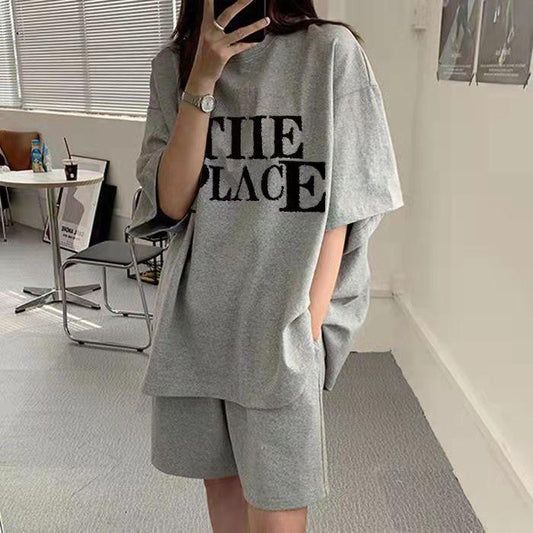 2PCS Plus Size Casual Sets Summer Short-sleeved T-shirt + Wide-leg Shorts Two-piece Women's Clothing Fitness Sport Jogging Suit