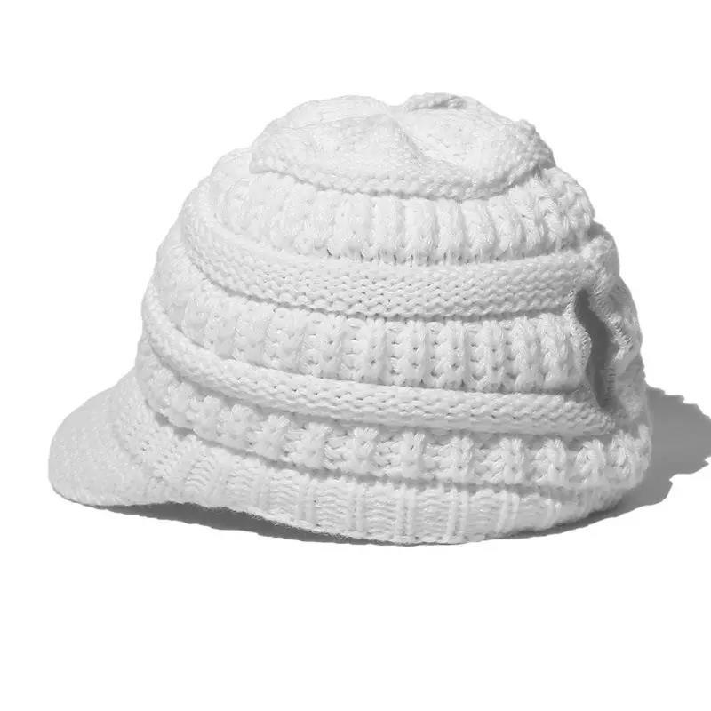 Women's Knitted Ponytail Hat Woolen Warm Cap Sports Outdoor Style Warm Baseball Cap All-match Outdoor Riding Hat Empty Peaked Knitting Cap with Brim