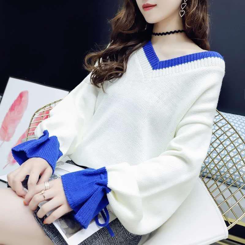 Solid Color Long-sleeved Large Size Warm Cashmere Sweater V-neck Sweater Female Autumn and Winter