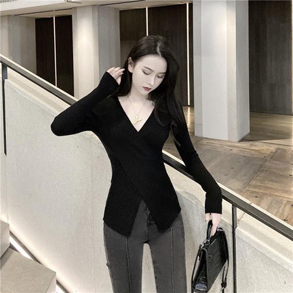 Autumn and Winter Sexy Jacket Slim-fit Knit Sweater Long-sleeved Young Women's Top