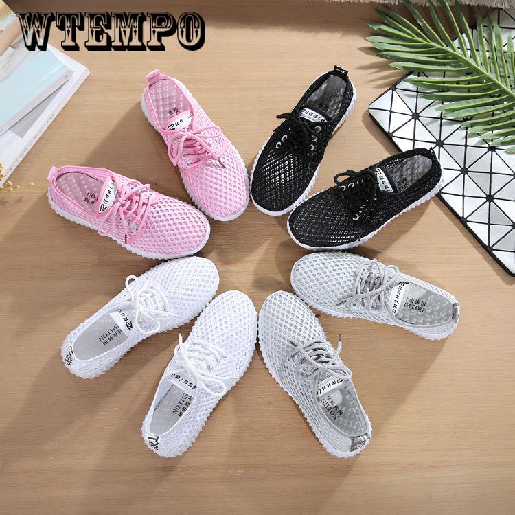 Flat Bottom Mesh Shoes Women's Lace-up Running Shoes Summer Breathable Mesh Shoes