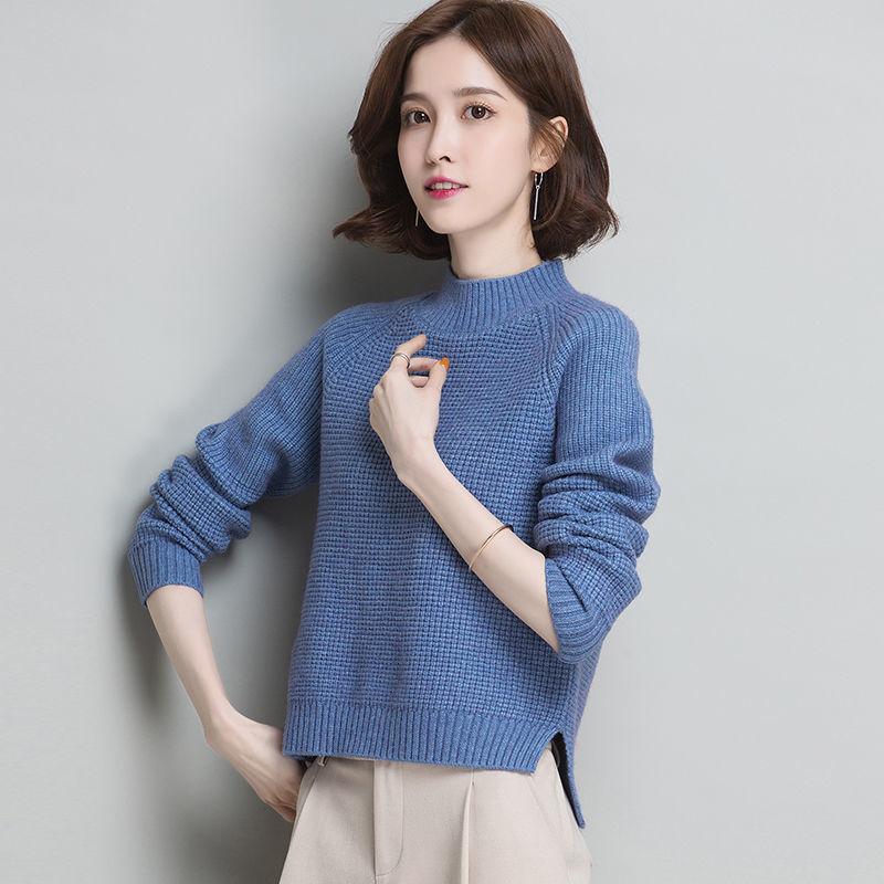 Autumn and Winter Half High Neck Bottoming Shirt Thick Solid Color Casual Tops Fashion Knitted Women Sweater