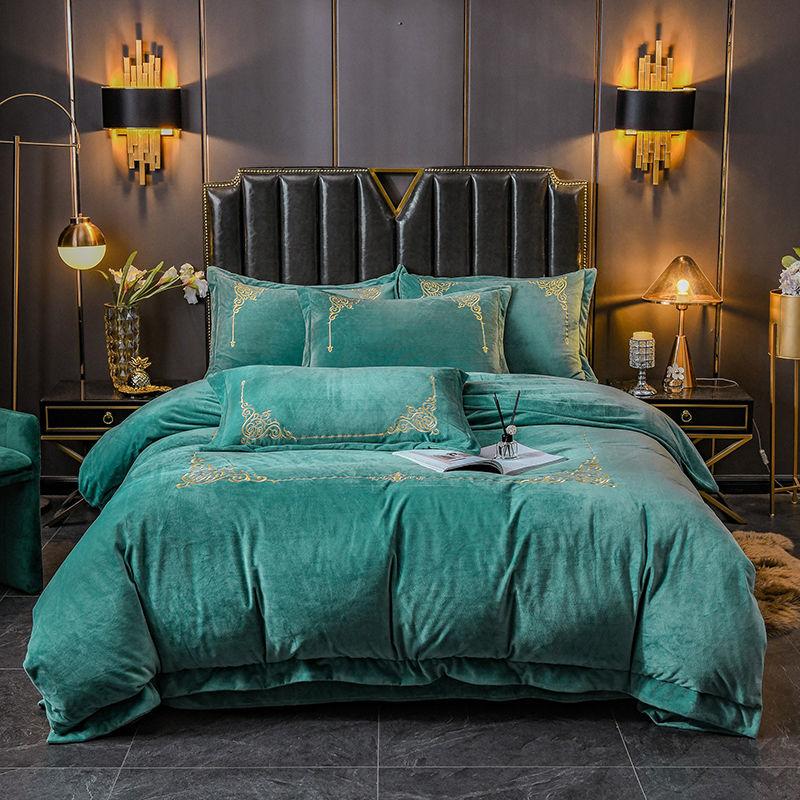 Thick Crystal Velvet Emperor Bedding Winter Plus Velvet Warmth Double-sided Flannel Bed Sheet Four-piece Set