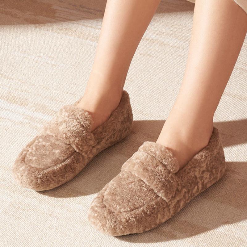 Cotton Shoes Flat-bottomed Pedal Shoes Plus Velvet Thick Beanie Shoes All-match Lazy Hairy Shoes Women's Winter Wear To Keep Warm