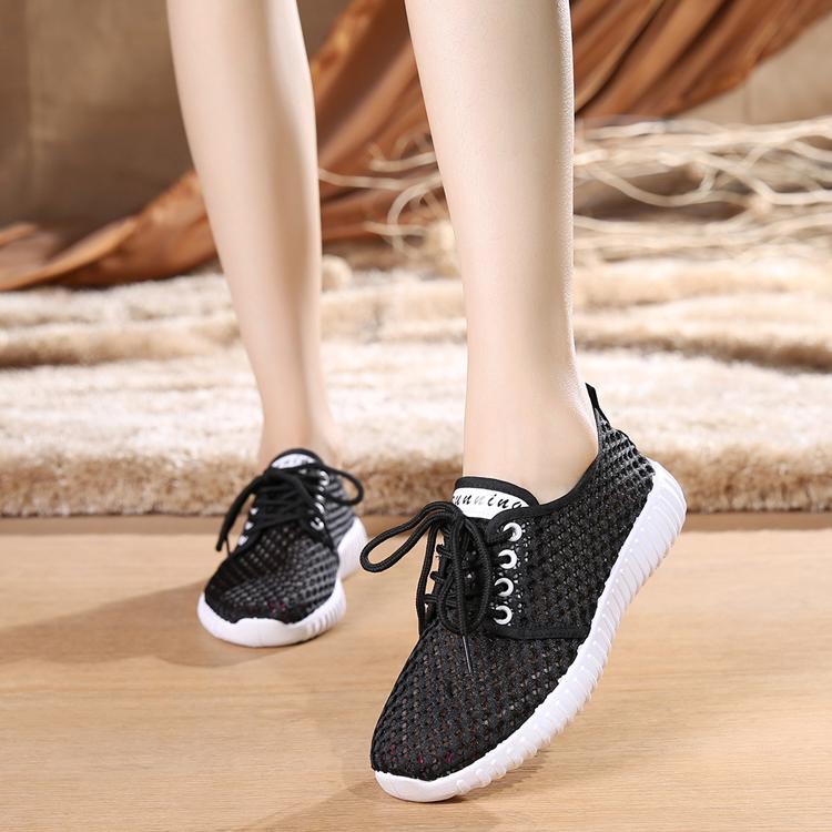 Flat Bottom Mesh Shoes Women's Lace-up Running Shoes Summer Breathable Mesh Shoes