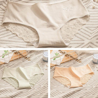 3Pcs/Set Seamless Cotton Lace Panties Women's Lace Breathable Underpants Mid-waist Graphene Crotch Briefs