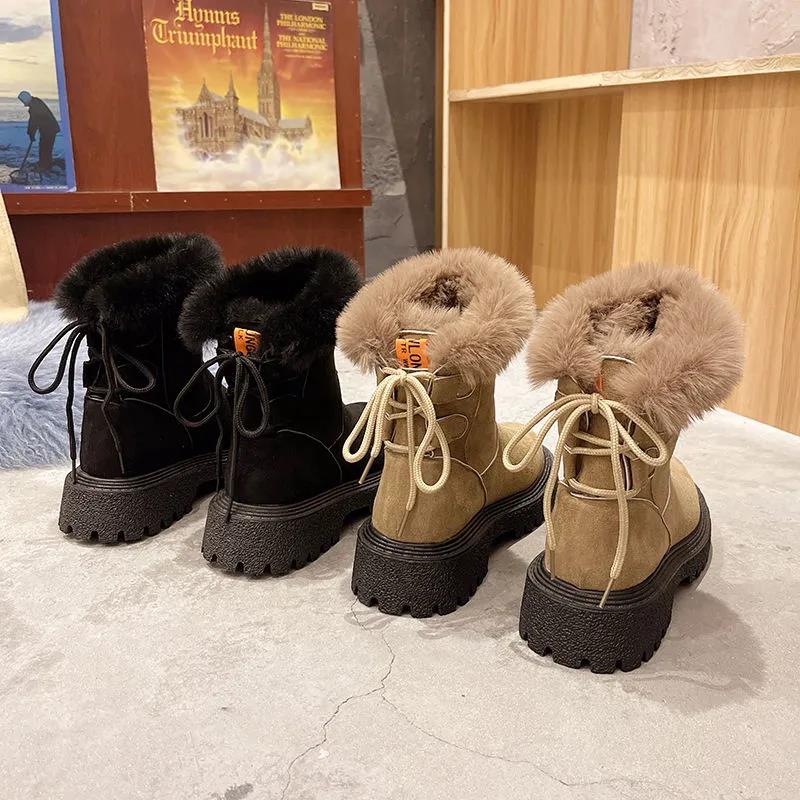 Snow Boots Women's Outer Wear Plus Velvet Thick Warm Ankle Boots Waterproof Non-slip Ladies Cotton Shoes Winter