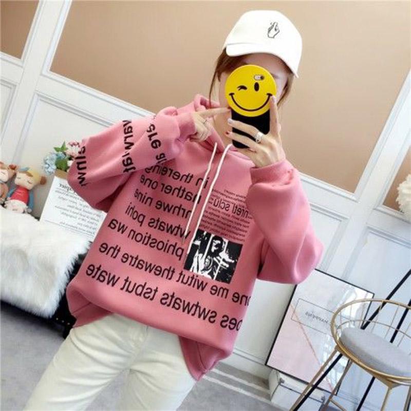 Cotton women's sweatshirt wild large size long sleeve warm hooded tops autumn and winter sweater