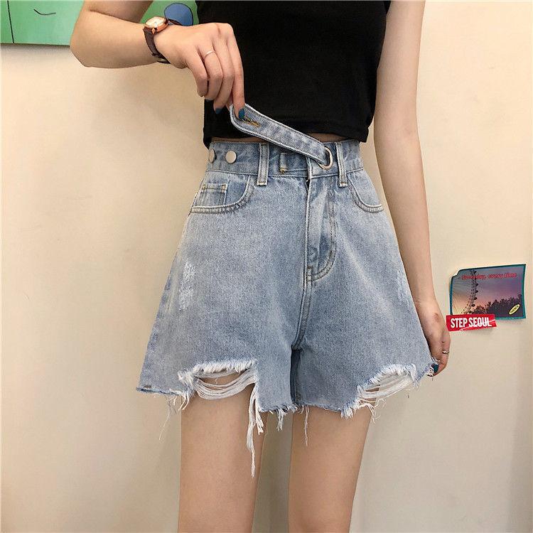 WTEMPO Adjustable High Waist Denim Shorts Women Loose Spring and Summer Wide Leg A-line Thin Casual Shorts