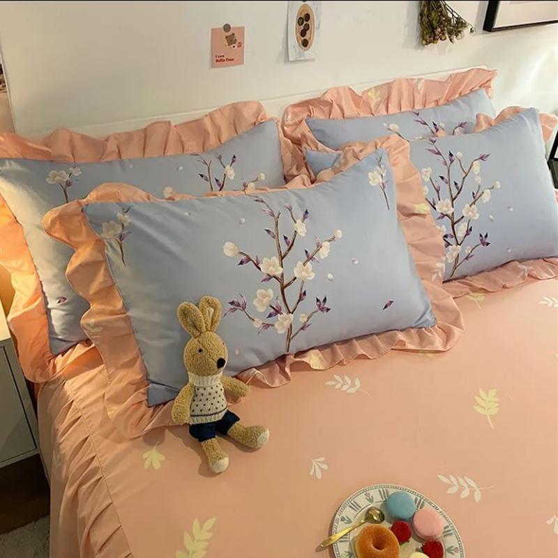 Lace Pillowcase Cartoon Printing Two-pack Pillowcase Home Single Double Girl Bedroom Pillowcase