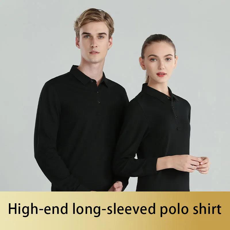 Fall Long-sleeved POLO Shirt Solid Color Lapel Long-sleeved T-shirt Can DIY Text and Patterns